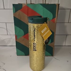 Starbucks Glittering Gold Tumbler with Green Lid